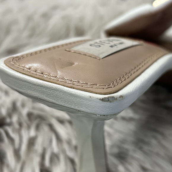 Steven NY Irvan White Embellished Gold Studded Stiletto Heel Sandals Sz 10 Shoes - Picture 6 of 11